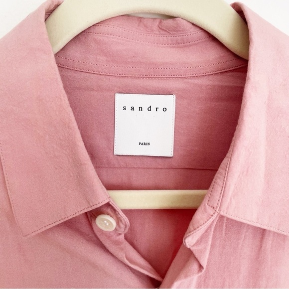 Sandro Oversized button down shirt long sleeve pale pink collared office chic S - Picture 3 of 13